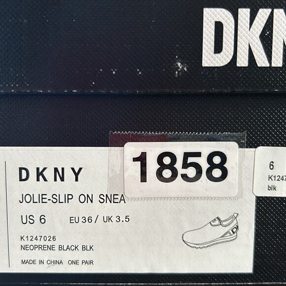 DKNY Jolie-Slip On Sneakers Neoprene Black Neon Yellow Logo NEW 6 - Picture 12 of 12